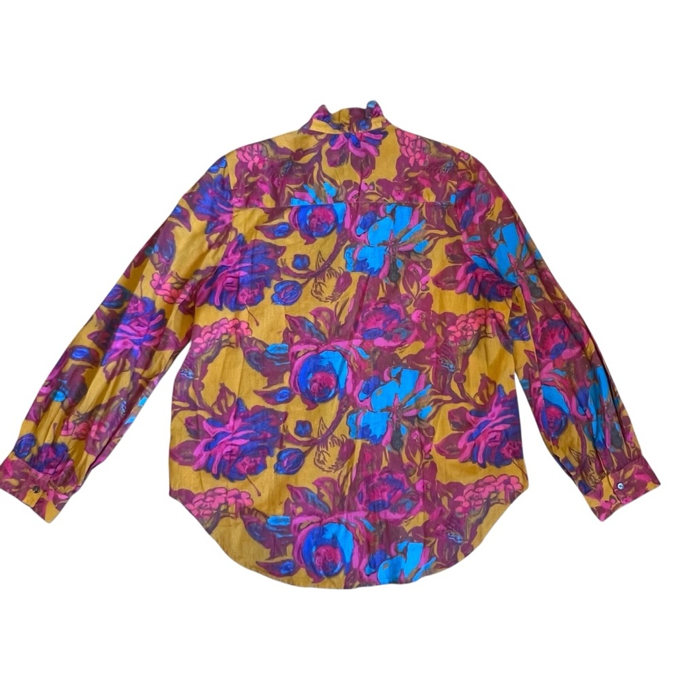 Sundance Women’s M Yellow Floral Cotton Lightweight Blouse Shirt Ruffle Collar - Picture 7 of 13